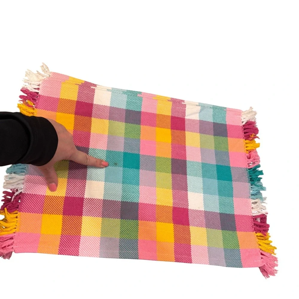 Colorful Spring Pastel Plaid Fringe Placemats Set of 4 Easter Brunch Cottagecore
